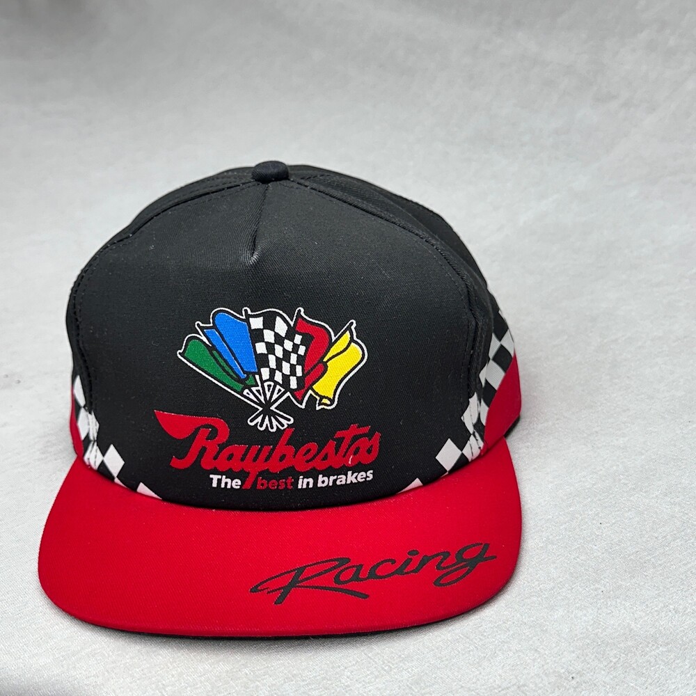 VTG Raybestos Snapback Cap Black Red Checkered Flag Racing Hat